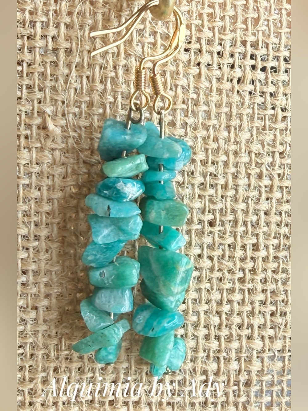 Amazonite gold dangle earrings/statement chunky colorful green long